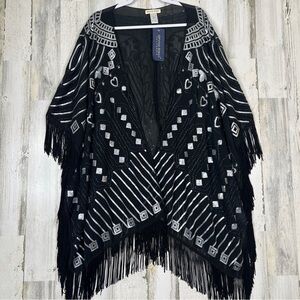 Anna-Kaci Sequin Fringe Wrap Party Cape Embellished Statement‎ Layer O/S